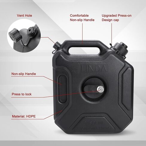 خزان غاز سعة 5 لتر سعة 1.32 جالون يأتي مع فوهة وقوس قابل للقفل لسيارة UTV ATV للدراجات النارية، لون أسود in Kuwait