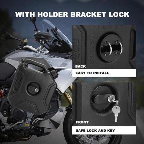 خزان غاز سعة 5 لتر سعة 1.32 جالون يأتي مع فوهة وقوس قابل للقفل لسيارة UTV ATV للدراجات النارية، لون أسود in Kuwait