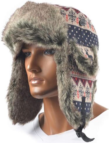 Russian Ushanka Cossack Trooper Trapper Aviator Hat Fur Lined Earflap Winter Cap with Chin Strap in Saudi Arabia