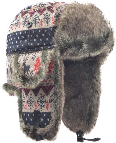 Russian Ushanka Cossack Trooper Trapper Aviator Hat Fur Lined Earflap Winter Cap with Chin Strap in Saudi Arabia