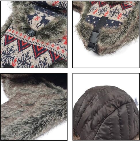 Russian Ushanka Cossack Trooper Trapper Aviator Hat Fur Lined Earflap Winter Cap with Chin Strap in Saudi Arabia