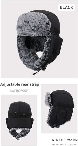 Men Winter Bomber Wool Ear Flap Russian Hat Women Warm Fleece Waterproof Trapper Ushanka Cap Outdoor Ski Hunting Teen in Saudi Arabia