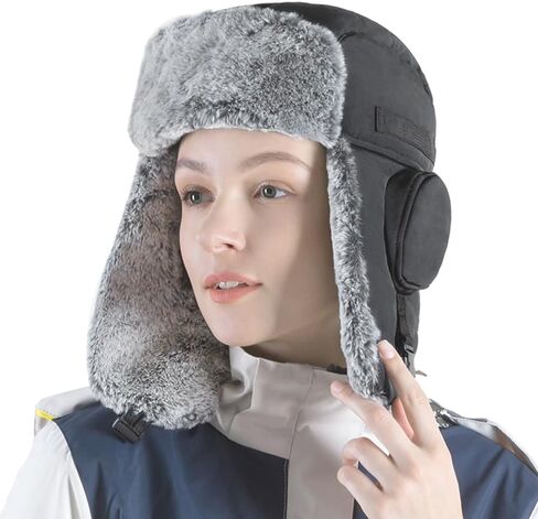 Men Winter Bomber Wool Ear Flap Russian Hat Women Warm Fleece Waterproof Trapper Ushanka Cap Outdoor Ski Hunting Teen in Saudi Arabia
