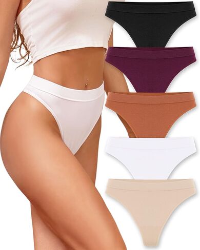 ROSYCORAL High Waisted Thong for Women Panties Breathable Sporty Tangas Seamless No Show Underwear Pack S-XL in Saudi Arabia