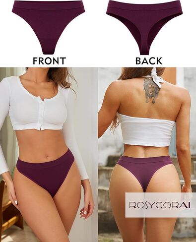ROSYCORAL High Waisted Thong for Women Panties Breathable Sporty Tangas Seamless No Show Underwear Pack S-XL in Saudi Arabia