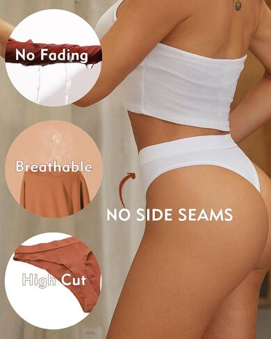 ROSYCORAL High Waisted Thong for Women Panties Breathable Sporty Tangas Seamless No Show Underwear Pack S-XL in Saudi Arabia