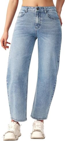 roswear Women's Barrel Jeans High Waisted Wide Leg Cropped Jeans Stretchy Baggy Ankle Denim Pants in Saudi Arabia