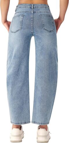 roswear Women's Barrel Jeans High Waisted Wide Leg Cropped Jeans Stretchy Baggy Ankle Denim Pants in Saudi Arabia
