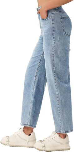 roswear Women's Barrel Jeans High Waisted Wide Leg Cropped Jeans Stretchy Baggy Ankle Denim Pants in Saudi Arabia