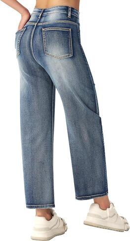 roswear Women's Barrel Jeans High Waisted Wide Leg Cropped Jeans Stretchy Baggy Ankle Denim Pants in Saudi Arabia