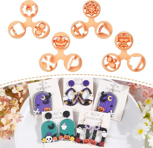 Puocaon Halloween Polymer Clay Cutters - قواطع طين الهالوين السعيدة للأقراط، قواطع طين البوليمر الساحرة للمجوهرات، قواطع أقراط طين البوليمر اليقطين الشرير، قواطع طين شبح مخيف in Saudi Arabia