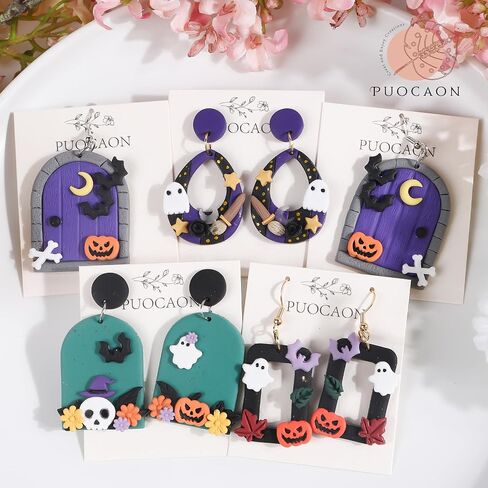Puocaon Halloween Polymer Clay Cutters - قواطع طين الهالوين السعيدة للأقراط، قواطع طين البوليمر الساحرة للمجوهرات، قواطع أقراط طين البوليمر اليقطين الشرير، قواطع طين شبح مخيف in Saudi Arabia