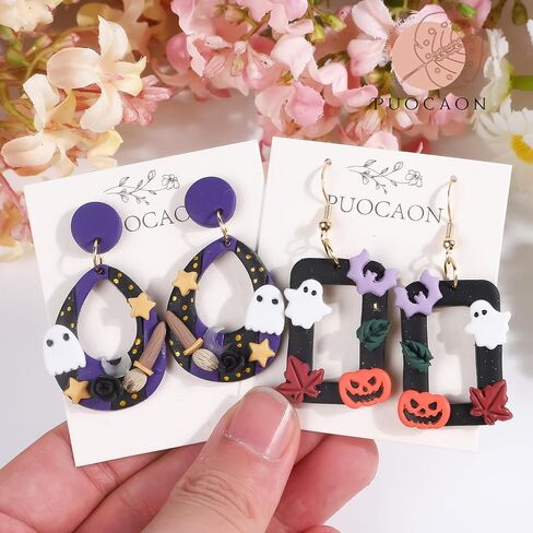 Puocaon Halloween Polymer Clay Cutters - قواطع طين الهالوين السعيدة للأقراط، قواطع طين البوليمر الساحرة للمجوهرات، قواطع أقراط طين البوليمر اليقطين الشرير، قواطع طين شبح مخيف in Saudi Arabia