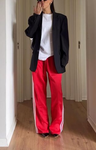 KMBANGI المرأة مخطط السراويل الترنك مرونة الخصر مستقيم الساق Sweatpants ركض واسعة الساق الجانب المشارب السراويل مع جيوب in Saudi Arabia
