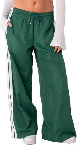 KMBANGI المرأة مخطط السراويل الترنك مرونة الخصر مستقيم الساق Sweatpants ركض واسعة الساق الجانب المشارب السراويل مع جيوب in Saudi Arabia