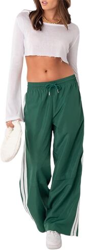 KMBANGI المرأة مخطط السراويل الترنك مرونة الخصر مستقيم الساق Sweatpants ركض واسعة الساق الجانب المشارب السراويل مع جيوب in Saudi Arabia