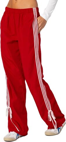 KMBANGI المرأة مخطط السراويل الترنك مرونة الخصر مستقيم الساق Sweatpants ركض واسعة الساق الجانب المشارب السراويل مع جيوب in Saudi Arabia