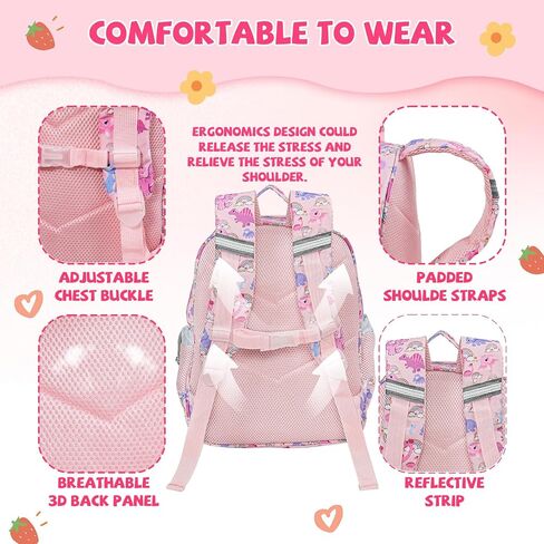 Toddler Backpack for Girls 4+, Lightweight 14" Kids Bookbags with Chest Buckle for Preschool,Travel,Kindergarten,Elementary, Durable & Water-Resistant Fabric,Pink in Saudi Arabia