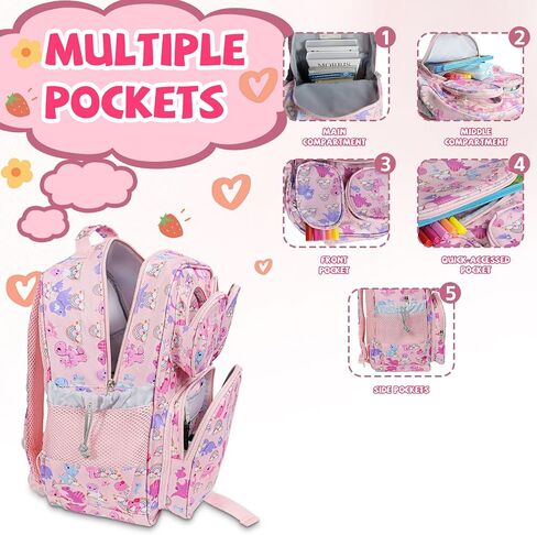 Toddler Backpack for Girls 4+, Lightweight 14" Kids Bookbags with Chest Buckle for Preschool,Travel,Kindergarten,Elementary, Durable & Water-Resistant Fabric,Pink in Saudi Arabia