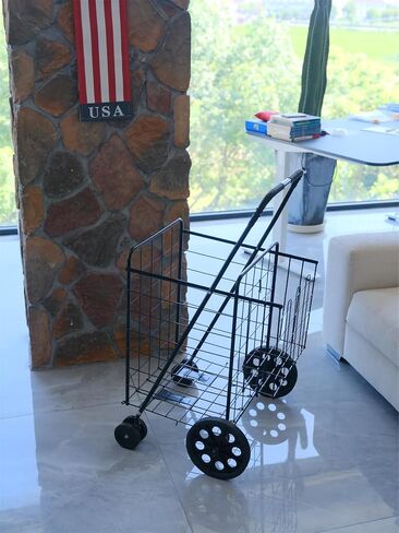 Jumbo Folding Shopping Cart,Collapsible Shopping cart with Double Basket and 360-Degree Wheels, Utility Cart for Grocery Laundry Book Luggage Travel （Black） in Saudi Arabia