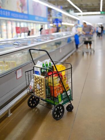 Jumbo Folding Shopping Cart,Collapsible Shopping cart with Double Basket and 360-Degree Wheels, Utility Cart for Grocery Laundry Book Luggage Travel （Black） in Saudi Arabia