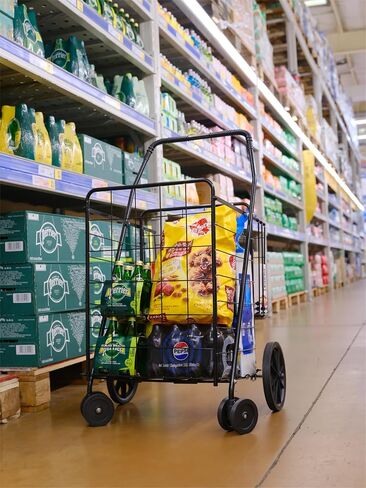 Jumbo Folding Shopping Cart,Collapsible Shopping cart with Double Basket and 360-Degree Wheels, Utility Cart for Grocery Laundry Book Luggage Travel （Black） in Saudi Arabia