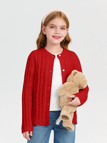 Haloumoning Girls Cable Knit Cardigan Kids Button Down Long Sleeve Knit Sweater Clothes 5-14 Years in Saudi Arabia