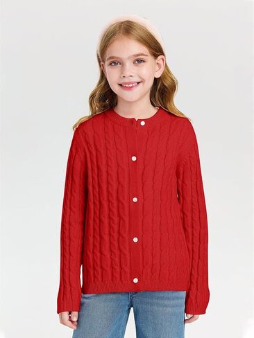 Haloumoning Girls Cable Knit Cardigan Kids Button Down Long Sleeve Knit Sweater Clothes 5-14 Years in Saudi Arabia