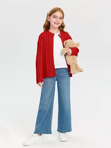 Haloumoning Girls Cable Knit Cardigan Kids Button Down Long Sleeve Knit Sweater Clothes 5-14 Years in Saudi Arabia