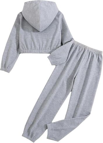 Girls Zip Up Hoodie Drop Shoulder Crop Sweatshirt and Elastic Waist Sweatpant Legging Pants Fall Sweatsuit Tracksuits in Saudi Arabia