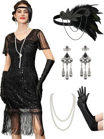 YESSA Flapper Dresses 1920s Dresses for Women,Sequin Fringe Great Gatsby Dresses for Women Roaring 20s Costume Harlem Night in Saudi Arabia