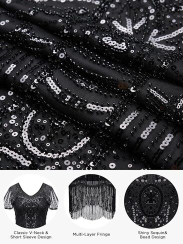 YESSA Flapper Dresses 1920s Dresses for Women,Sequin Fringe Great Gatsby Dresses for Women Roaring 20s Costume Harlem Night in Saudi Arabia