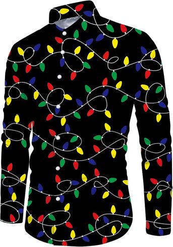 Mens Christmas Shirts Long Sleeve Clothes Button Up Casual Outfits Male Winter Festival Shirts in Saudi Arabia