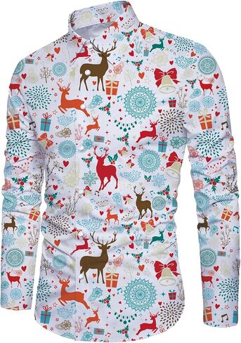 Mens Christmas Shirts Long Sleeve Clothes Button Up Casual Outfits Male Winter Festival Shirts in Saudi Arabia