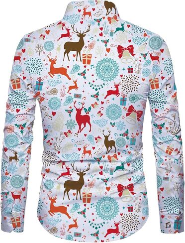 Mens Christmas Shirts Long Sleeve Clothes Button Up Casual Outfits Male Winter Festival Shirts in Saudi Arabia