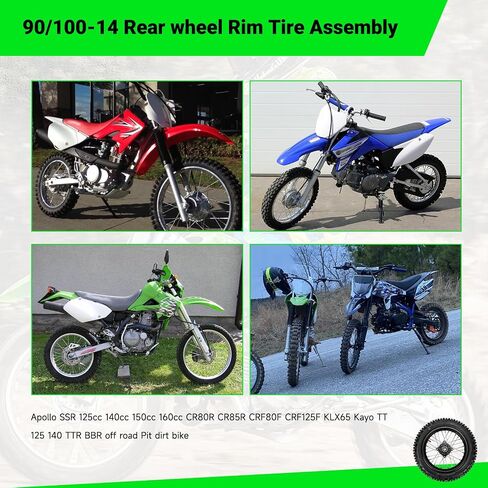 90/100-14 3.00-14 14 بوصة مجموعة عجلة إطار الدراجة الترابية الخلفية متوافقة مع SSR Apollo 150cc 140cc 125cc CR80R CR85R CRF80F CRF125F DB17 KX85 KLX65 KLX140 TT125 أجزاء موتوكروس للطرق الوعرة in Kuwait