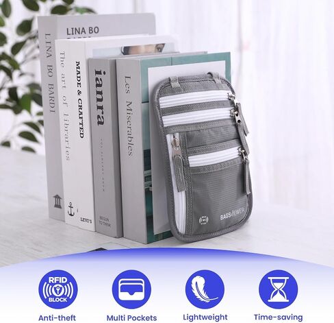 محفظة الرقبة، حامل جواز السفر RFID للسفر، حقيبة مقاومة للماء ورفيعة مع حزام رقبة قابل للتعديل للرجال والنساء لتأمين النقود وبطاقات الائتمان، 8 بوصة × 8.5 بوصة in Saudi Arabia