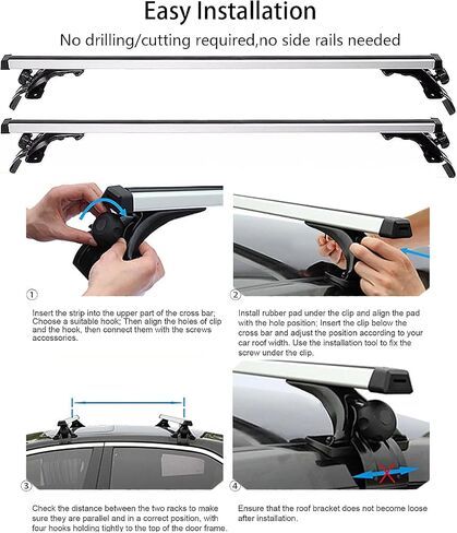Universal 48" Car Top Roof Rack Cross Bar Luggage Cargo Carrier w/3 Kinds Clamps, Silver Aluminum, 165 lb Loading Capacity in Saudi Arabia