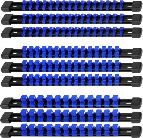 Socket Organizer Holder Tool Box: 9-Piece Socket Holders 1/4 X 48 Clips 3/8 X 45 Clips 1/2 X 36 Clips Socket Rail Heavy Duty Holder w Socket Labels Socket Organizer for Tool Box Drawer(Green) in Saudi Arabia