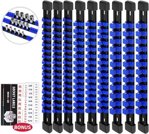 Socket Organizer Holder Tool Box: 9-Piece Socket Holders 1/4 X 48 Clips 3/8 X 45 Clips 1/2 X 36 Clips Socket Rail Heavy Duty Holder w Socket Labels Socket Organizer for Tool Box Drawer(Green) in Saudi Arabia