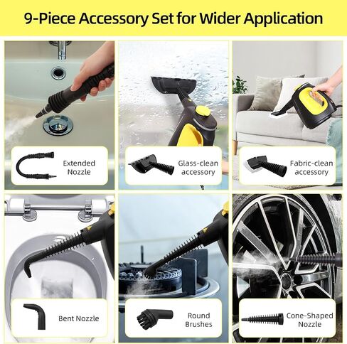 Handheld Steam Cleaner 1350W high-power with 9 Piece Accessories with Safety Lock Multi-Purpose Steamer for Home Use Multi-Surface Natural Steam Cleaner for Furniture,Upholstery, Car, Floor in Saudi Arabia