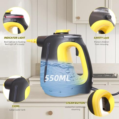 Handheld Steam Cleaner 1350W high-power with 9 Piece Accessories with Safety Lock Multi-Purpose Steamer for Home Use Multi-Surface Natural Steam Cleaner for Furniture,Upholstery, Car, Floor in Saudi Arabia