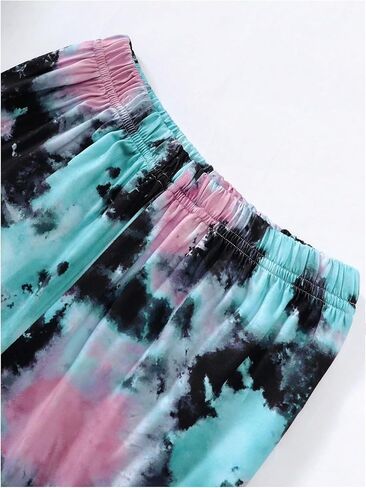 طقم سويت شيرت وبدلة رياضية للفتيات من SweatyRocks مكون من قطعتين من سويت شيرت برسومات على شكل قلب وصبغة ربطة عنق in Saudi Arabia