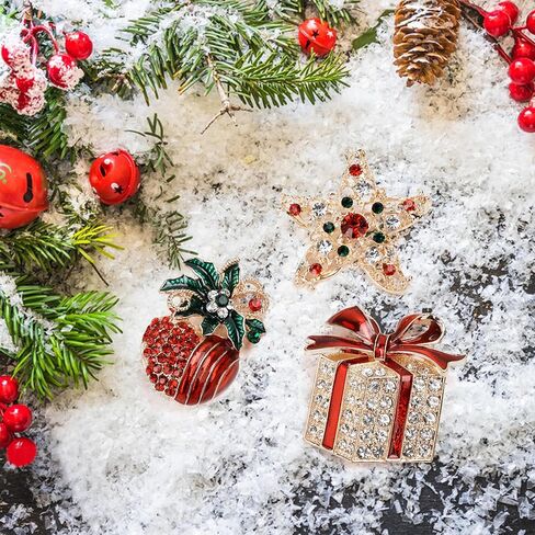 12 Pcs Christmas Brooch Pins Set for Women Rhinestone Crystal Christmas Tree Wreath Snowman Reindeer Christmas Ornament Jewelry Pins Gift in Kuwait