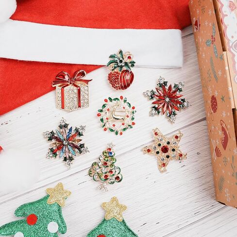 12 Pcs Christmas Brooch Pins Set for Women Rhinestone Crystal Christmas Tree Wreath Snowman Reindeer Christmas Ornament Jewelry Pins Gift in Kuwait