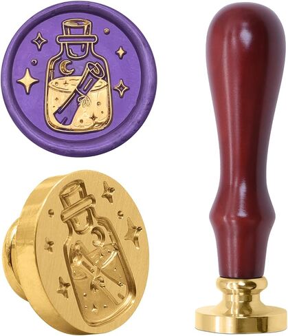Drift Bottle Wax Seal Stamp, 25mm Brass Wax Stamp Head with Wooden Handle, Vintage Sealing Wax Stamp Suitable for Making Wax Seals to Decorate Envelopes, Letters, Invitations, Cards, Gift Wrap in Saudi Arabia