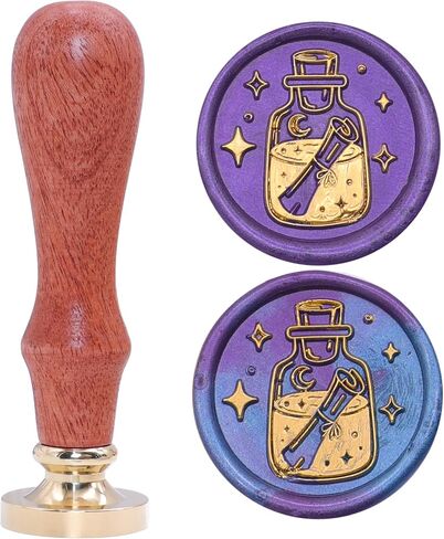 Drift Bottle Wax Seal Stamp, 25mm Brass Wax Stamp Head with Wooden Handle, Vintage Sealing Wax Stamp Suitable for Making Wax Seals to Decorate Envelopes, Letters, Invitations, Cards, Gift Wrap in Saudi Arabia