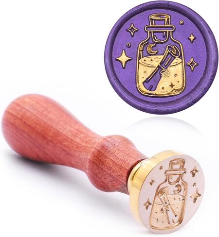 Drift Bottle Wax Seal Stamp, 25mm Brass Wax Stamp Head with Wooden Handle, Vintage Sealing Wax Stamp Suitable for Making Wax Seals to Decorate Envelopes, Letters, Invitations, Cards, Gift Wrap in Saudi Arabia