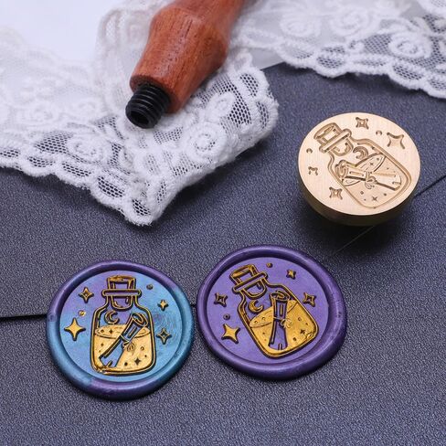 Drift Bottle Wax Seal Stamp, 25mm Brass Wax Stamp Head with Wooden Handle, Vintage Sealing Wax Stamp Suitable for Making Wax Seals to Decorate Envelopes, Letters, Invitations, Cards, Gift Wrap in Saudi Arabia