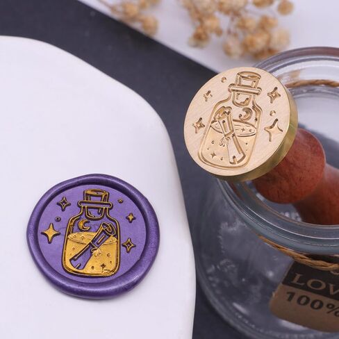 Drift Bottle Wax Seal Stamp, 25mm Brass Wax Stamp Head with Wooden Handle, Vintage Sealing Wax Stamp Suitable for Making Wax Seals to Decorate Envelopes, Letters, Invitations, Cards, Gift Wrap in Saudi Arabia